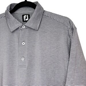 FootJoy Men's Golf Polo Shirt Gray Black Striped Performance Athletic FJ Logo M
